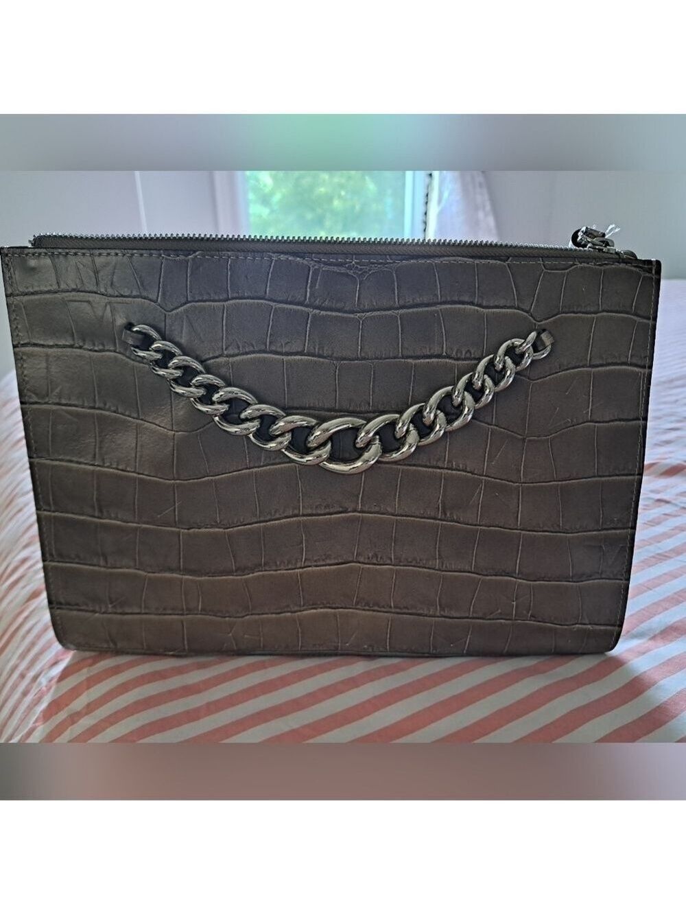 CLAUDIA FIRENZE Italy embossed Stars croc look leather chunky chain purse bag - Picture 2 of 16